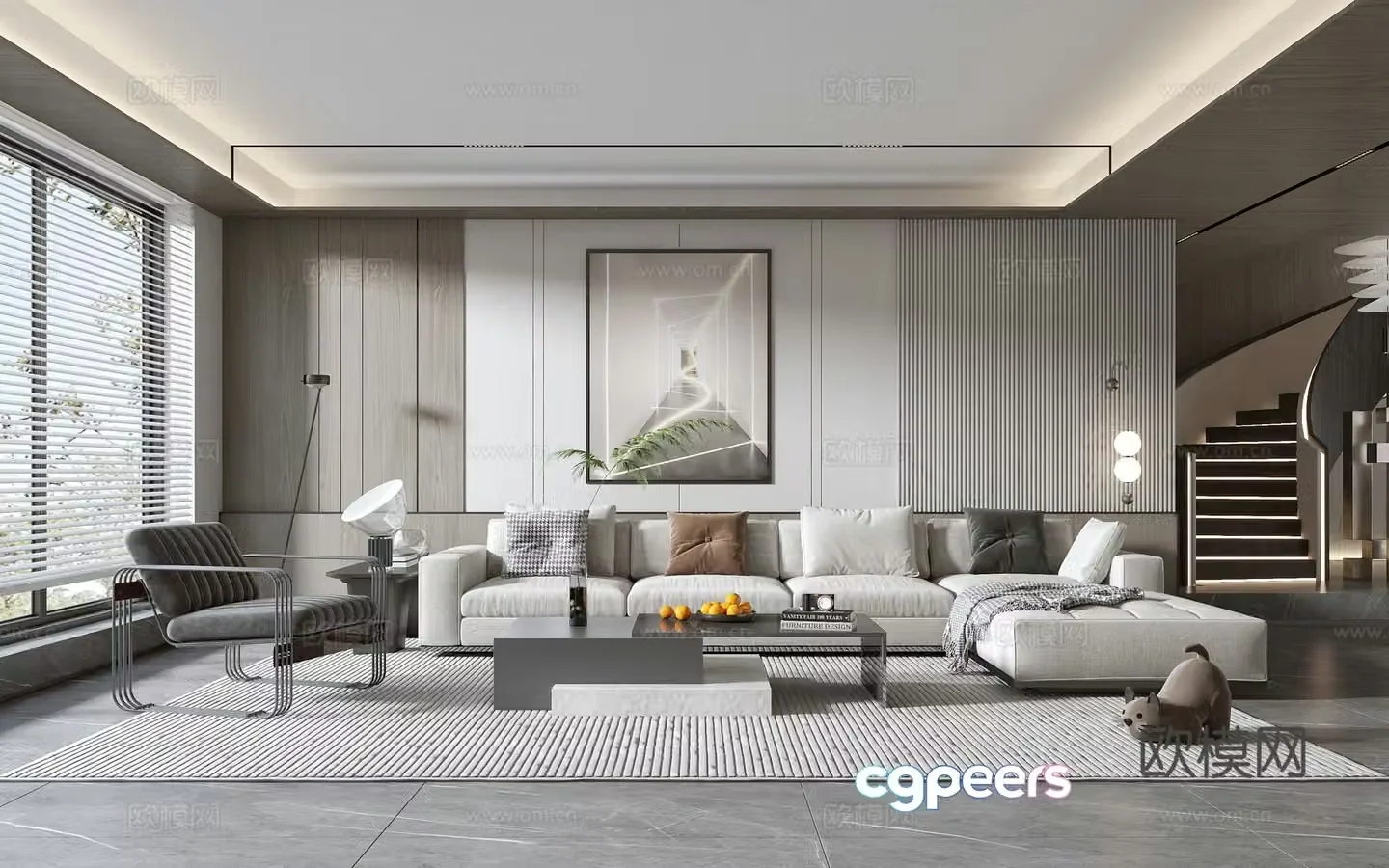 Modern living room modern sofa coffee table combination modern background wall 3d model