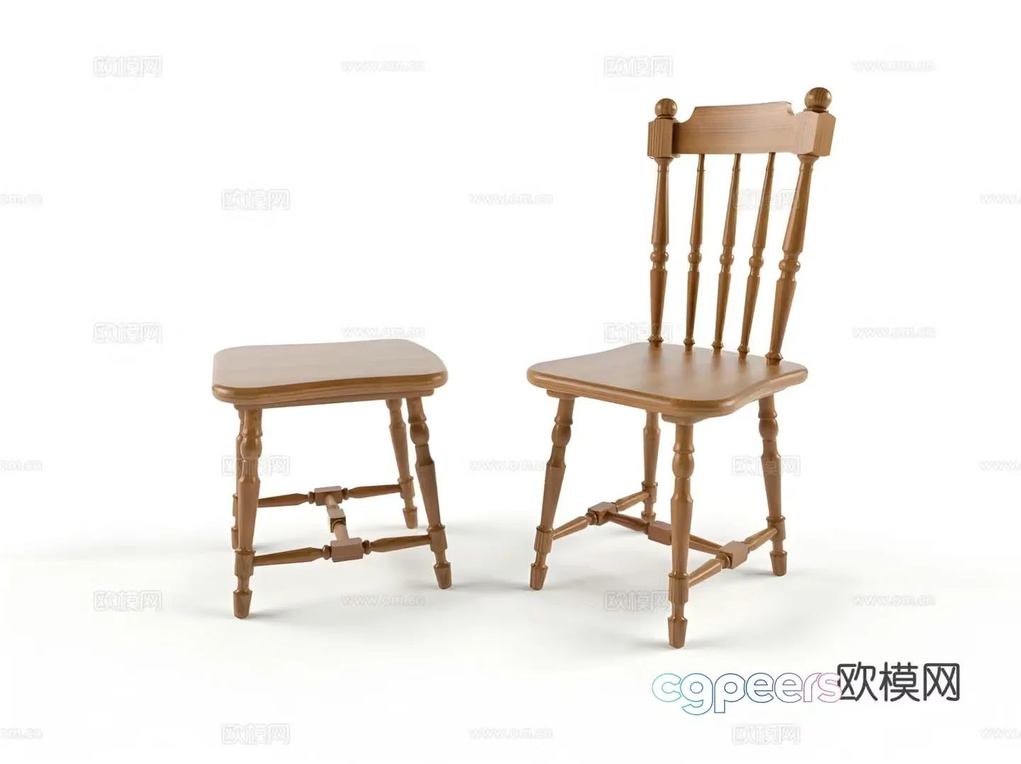 Simple European chair dining chair 3d model