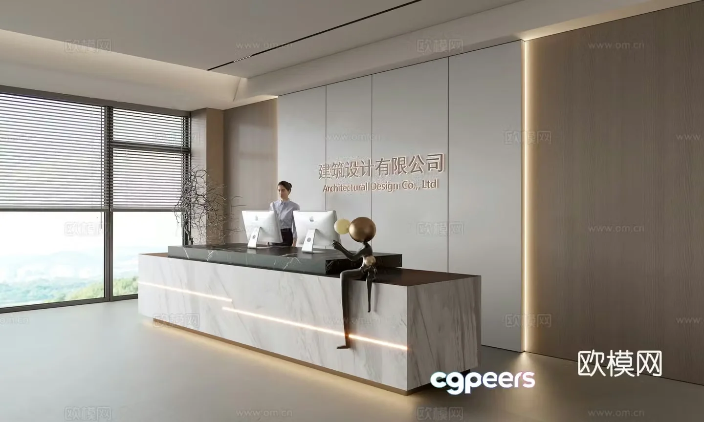 Modern company front desk reception area bar reception desk service desk company front desk background 3D model