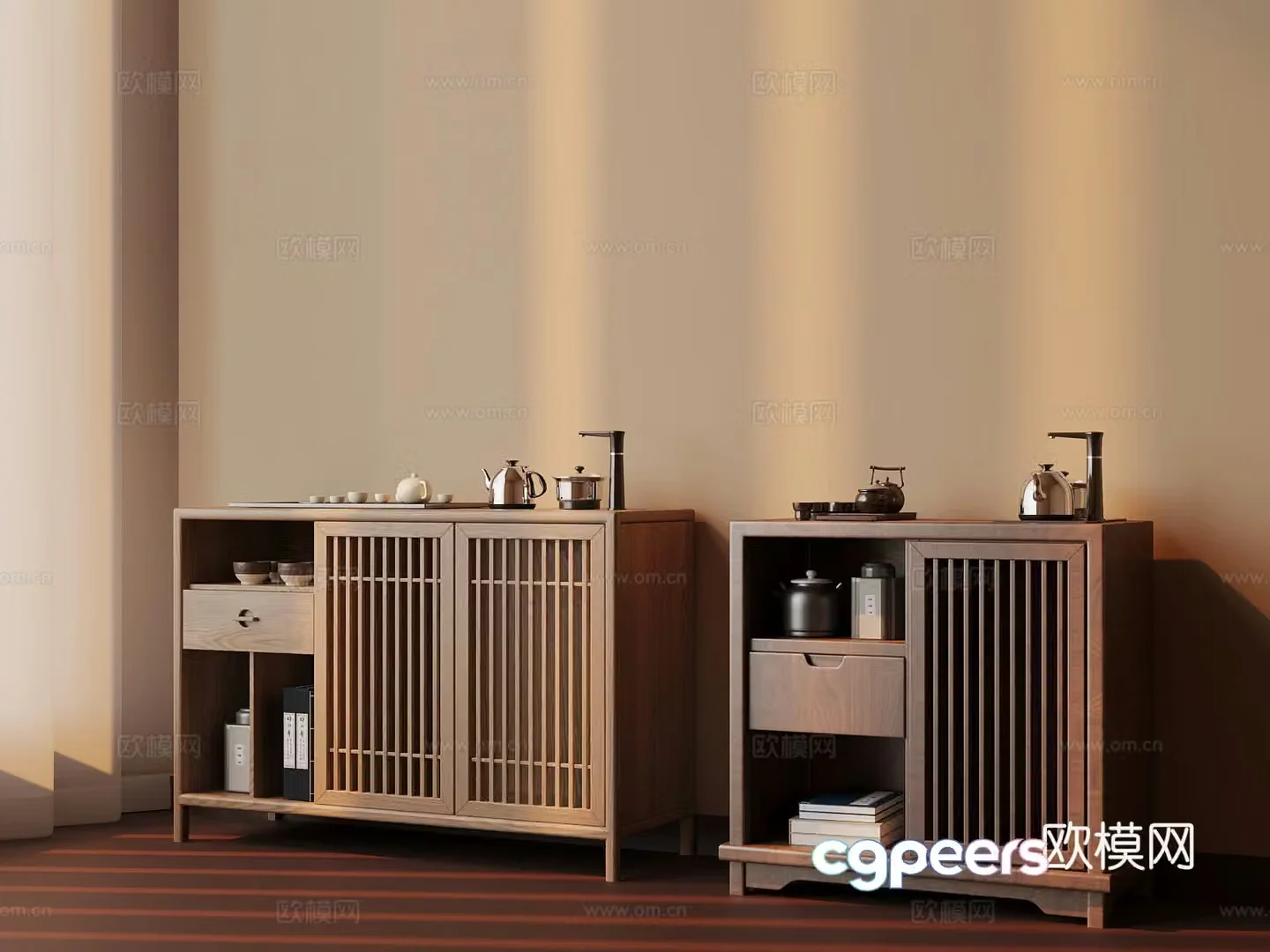 New Chinese style tea cabinet tea set 3D model