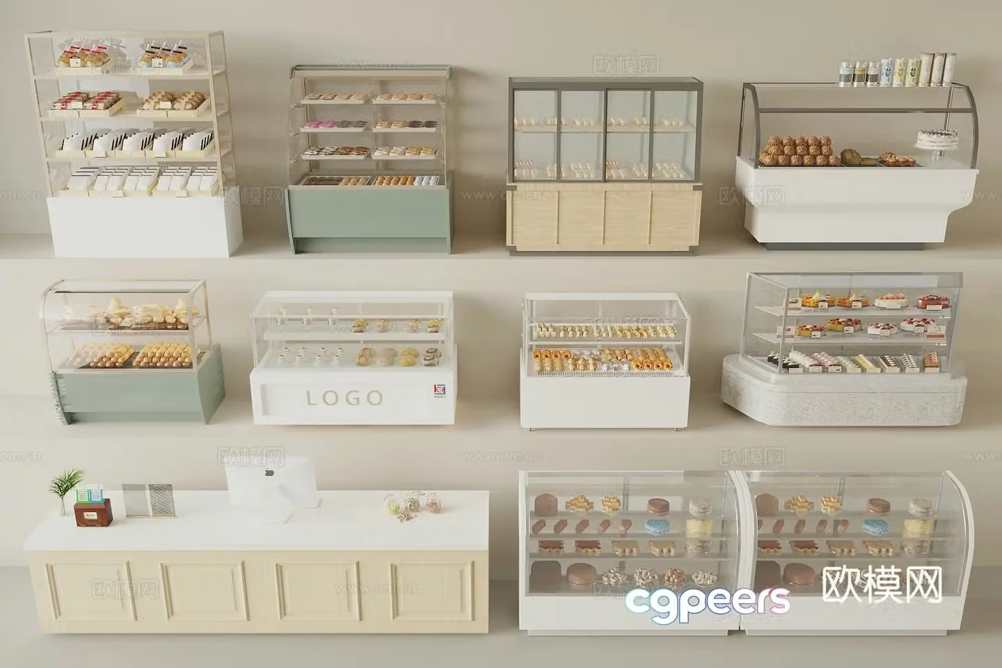 Modern dessert bakery Bread display rack Cake display cabinet Bakery store shelves Dessert 3D model