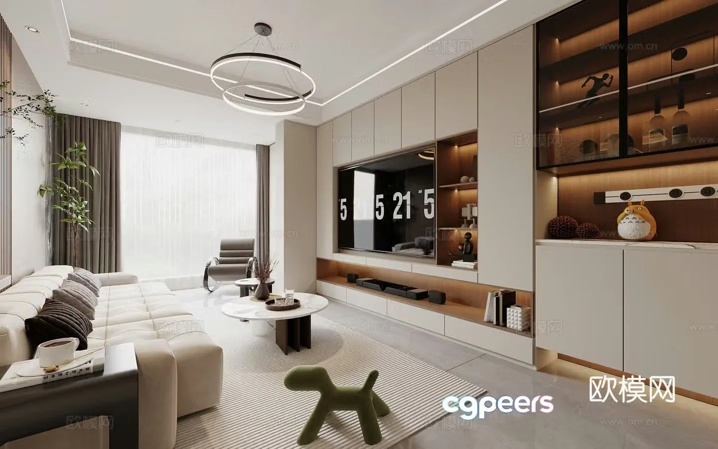 Modern living and dining kitchen 3d model