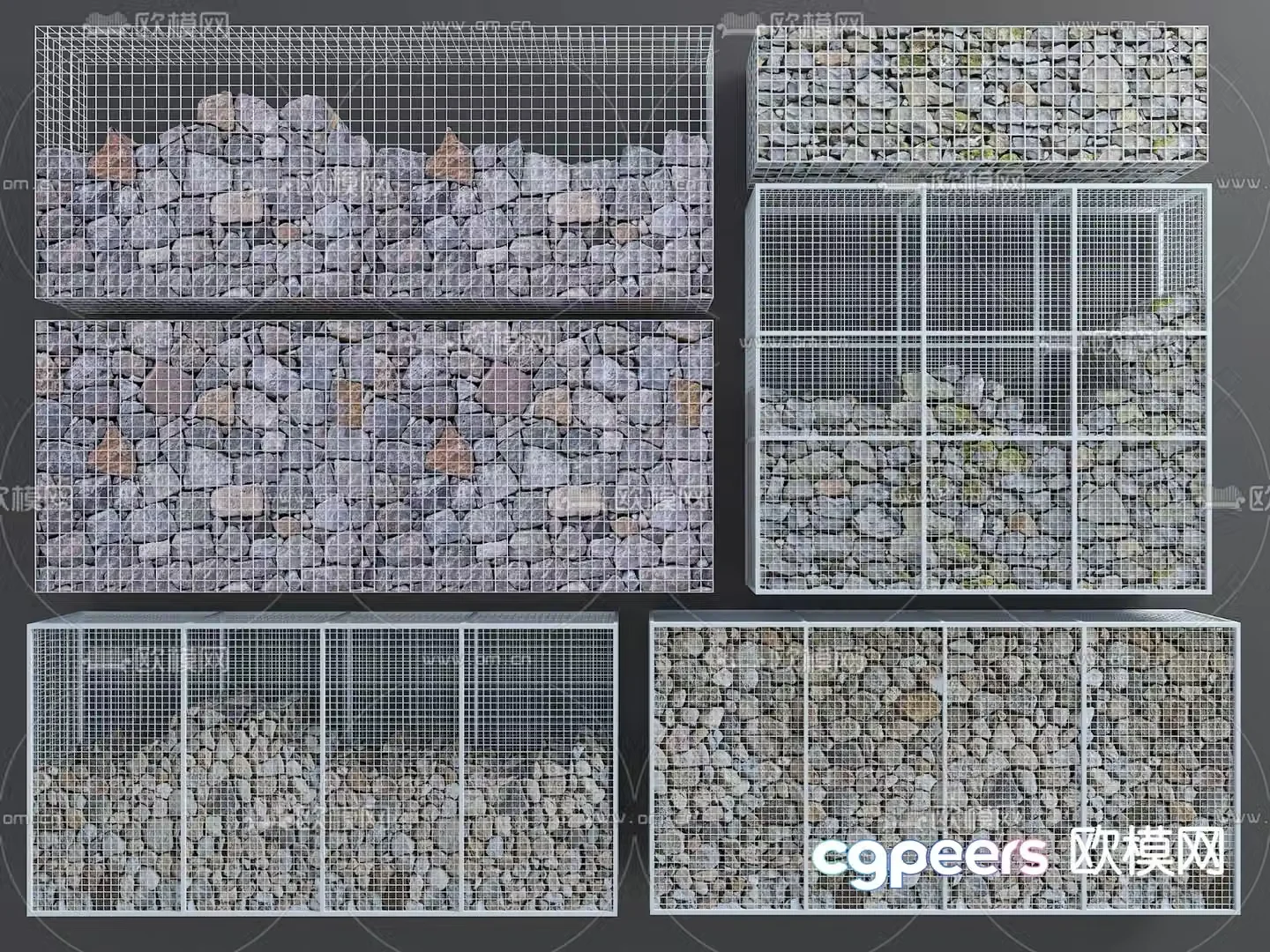 Landscape gabion iron mesh gravel block retaining wall 3D model