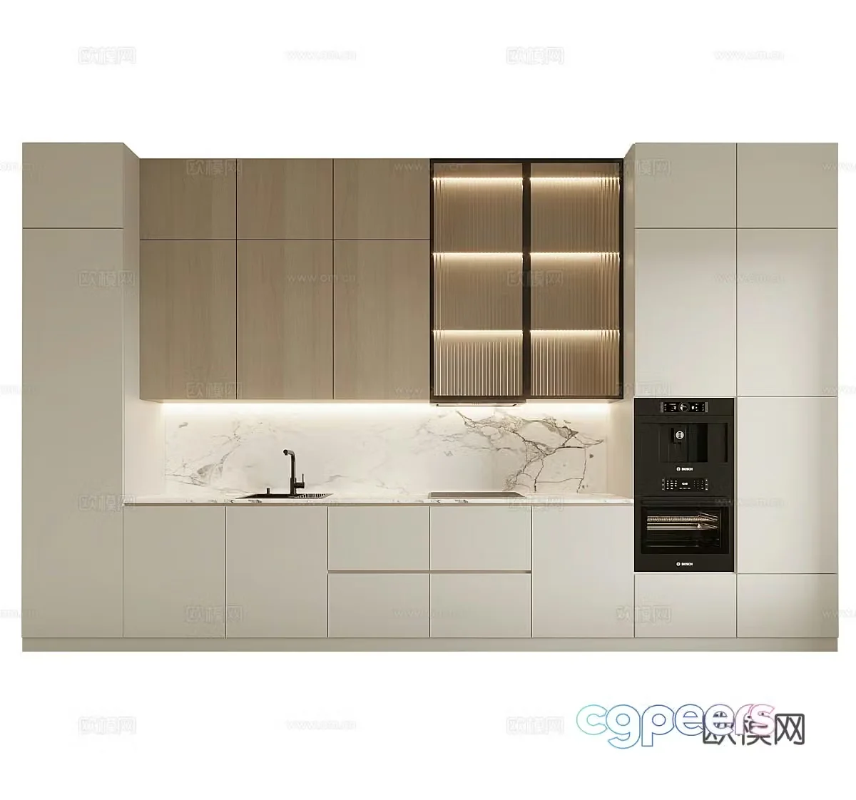 Open kitchen Simple European cabinets Classical cabinets Kitchen island Kitchen supplies Kitchen appliances 3D model