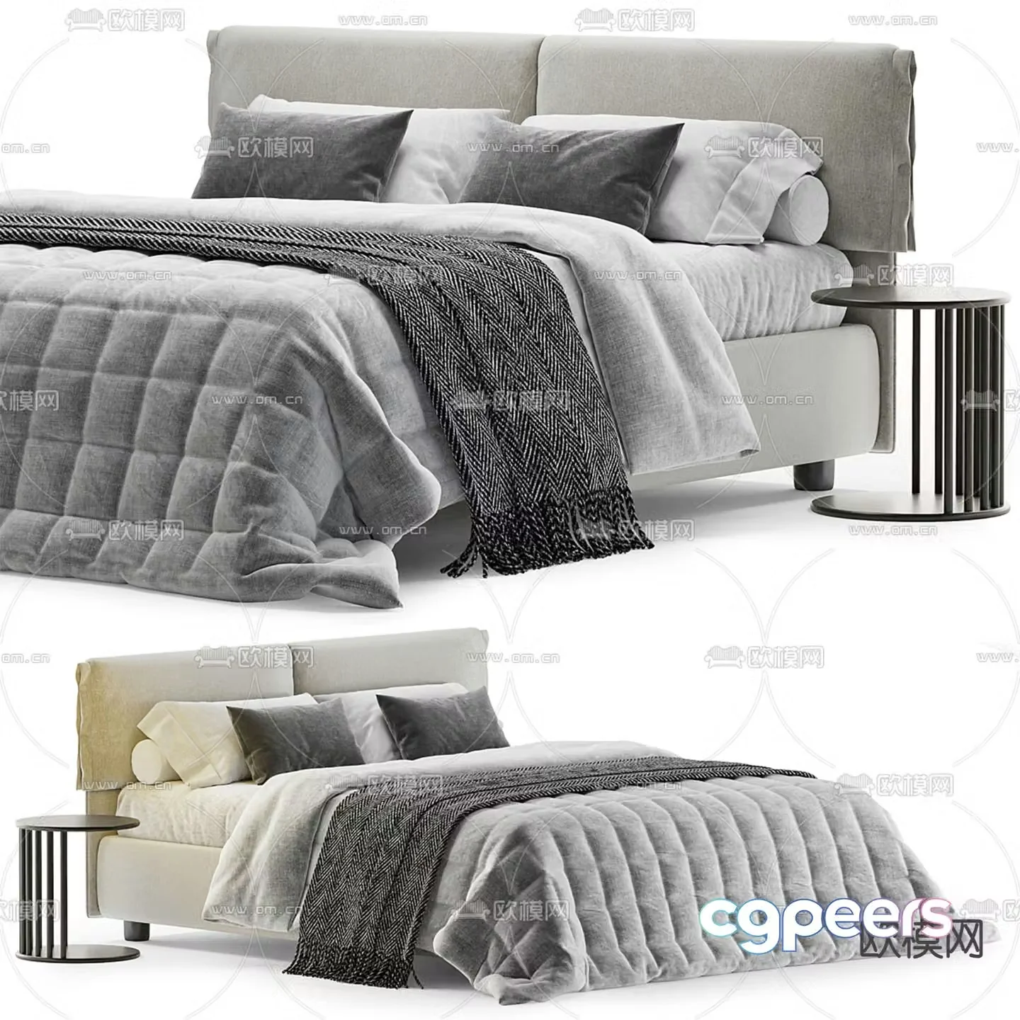 Fabric double bed 3d model