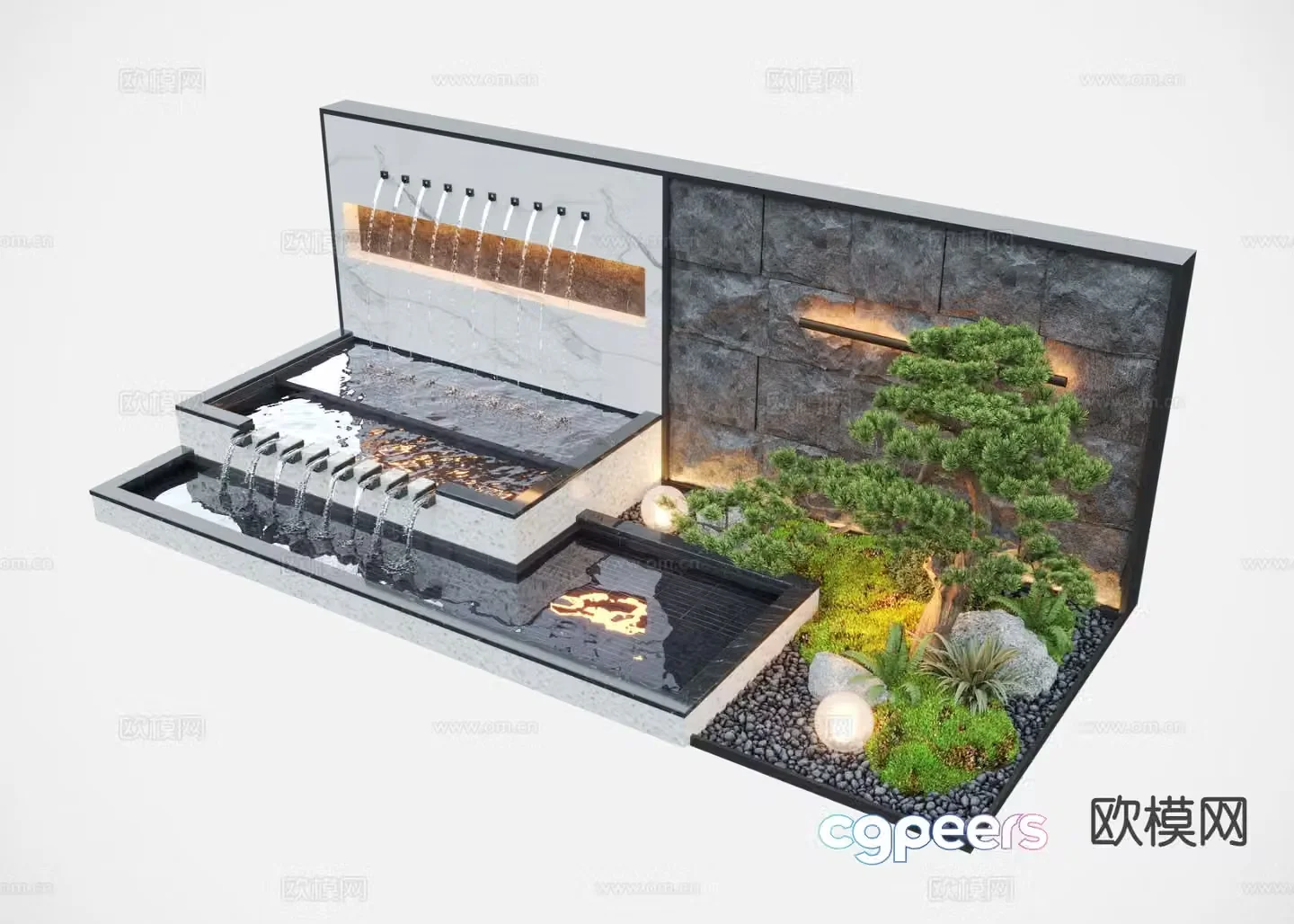 New Chinese style water feature wall courtyard water feature flowing water sketch 3D model