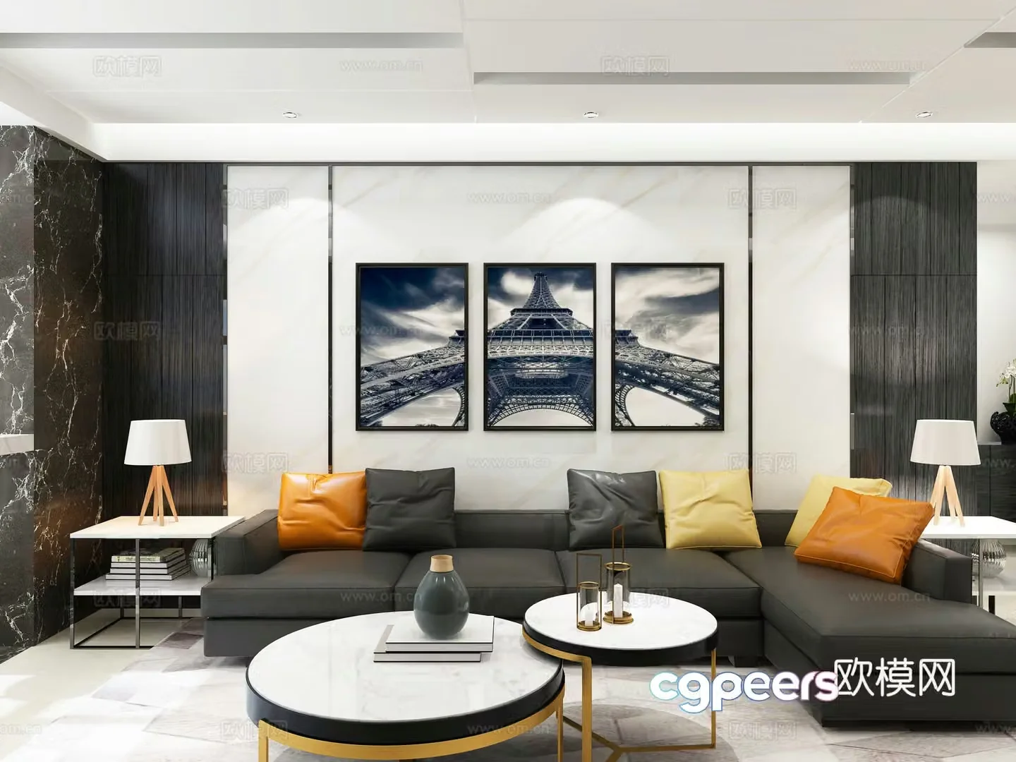 Modern living and dining room desk lamp multi-person sofa coffee table decoration cabinet hanging painting dining table chair 3D model