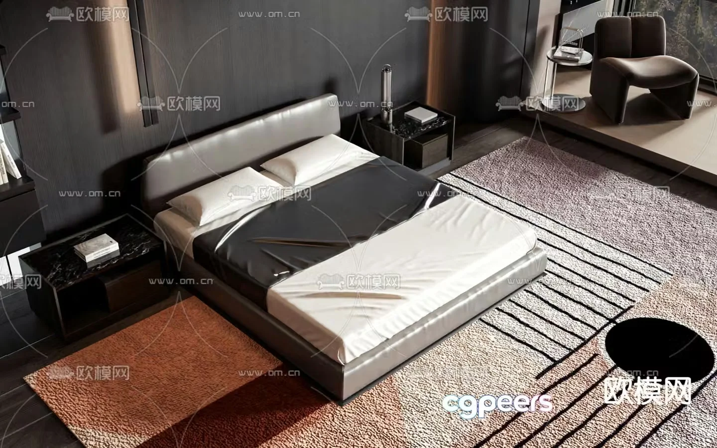 Leather double bed 3d model