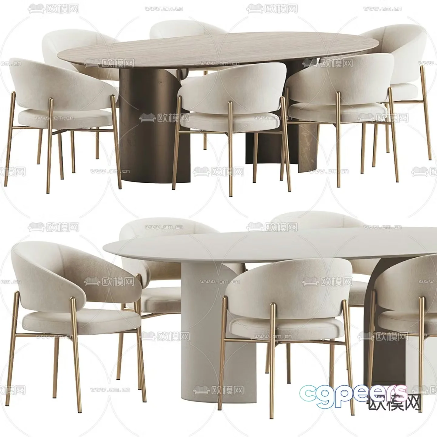 Davisfurniture solid wood dining table and chairs 3d model