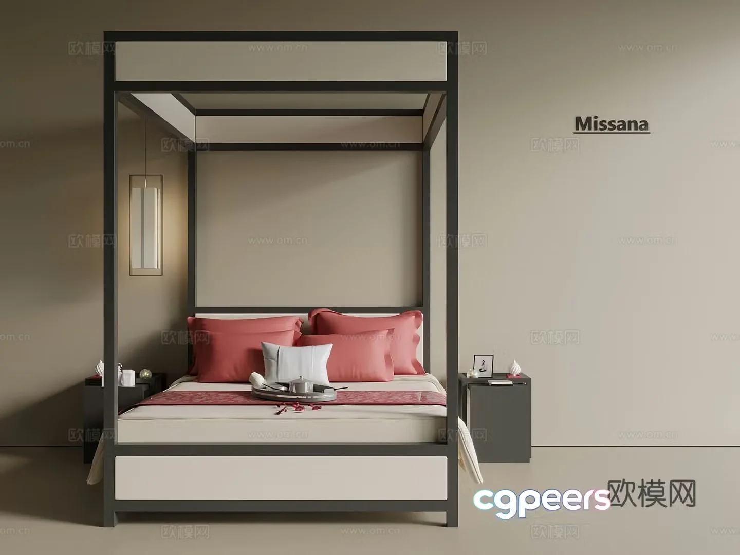 New Chinese style Chinese style Arhat bed bed bed nightstand chandelier bedside chandelier 3d model