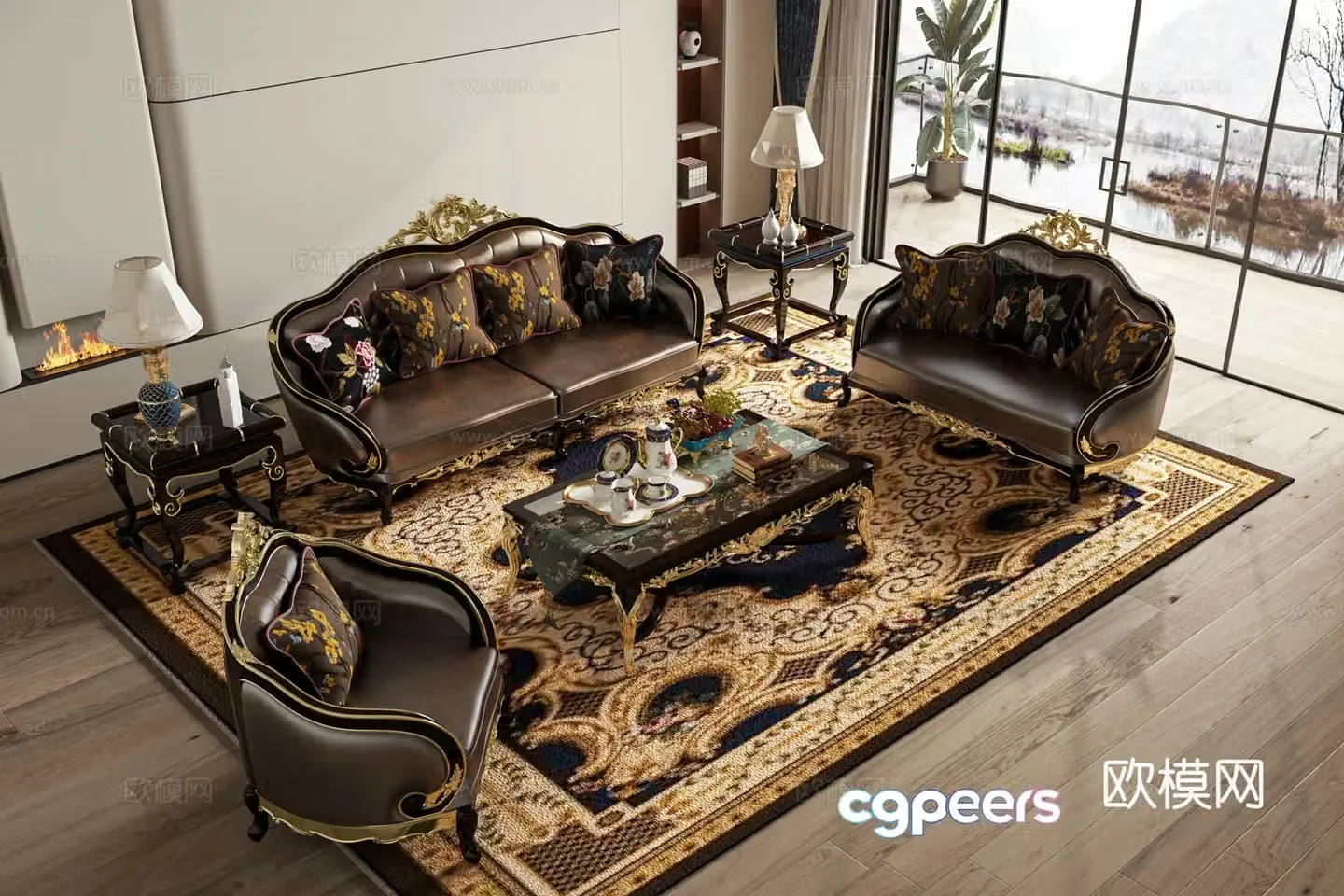 European style modular sofa leather sofa 3d model