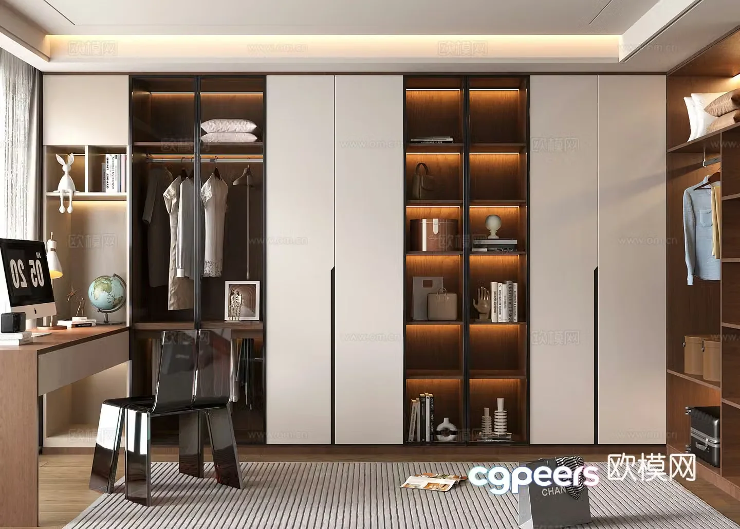 Modern simple cloakroom dressing table L-shaped cloakroom corner cloakroom walk-in cloakroom 3d model