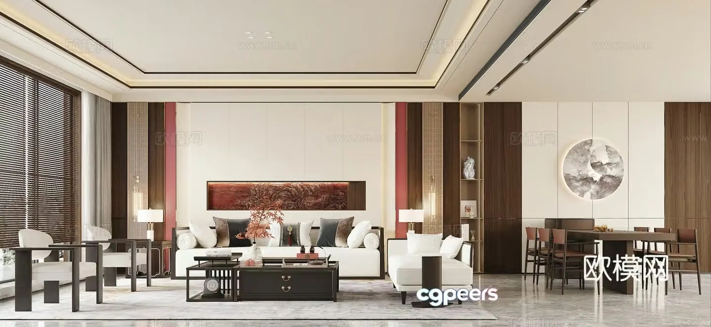 New Chinese style living and dining room 3D model