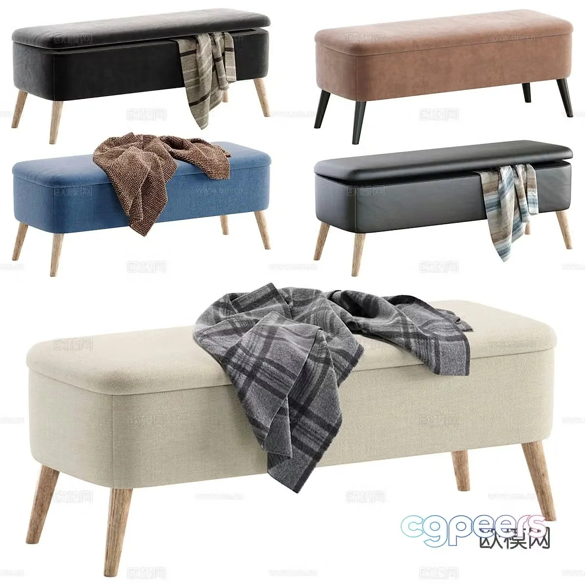 Modern footrest bedside stool 3d model