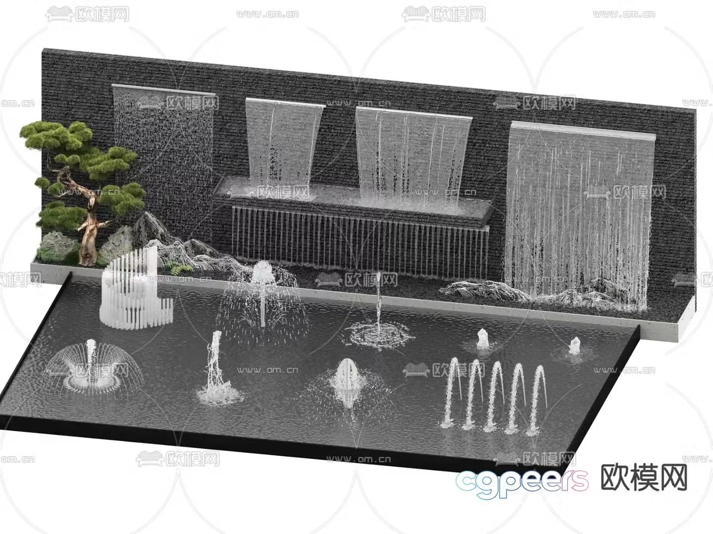 Water curtain flowing water wall waterfall sketch 3D model