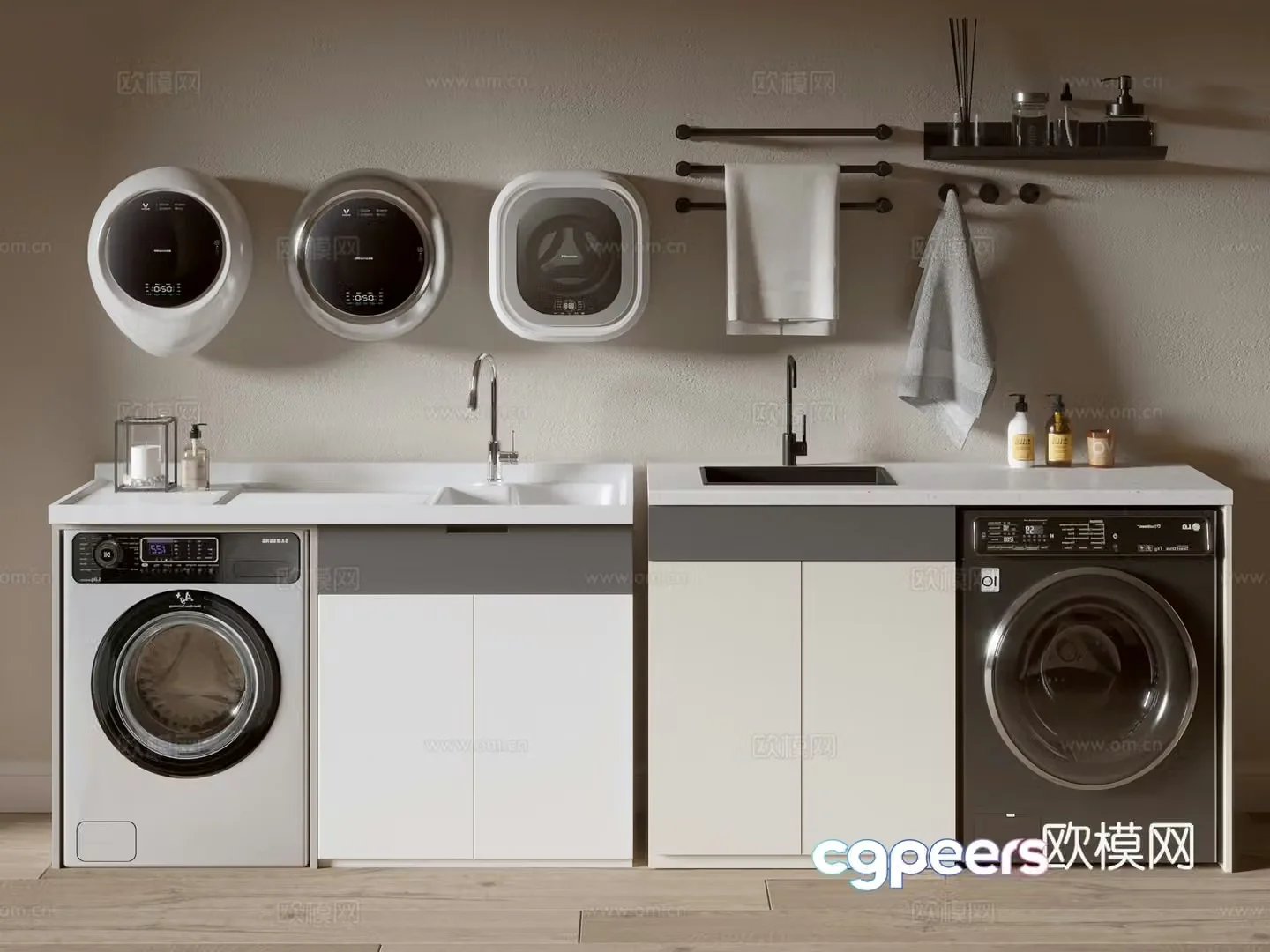 Modern minimalist wind cabinet whole cabinet washing machine cabinet small washing machine balcony cabinet storage cabinet 3D model