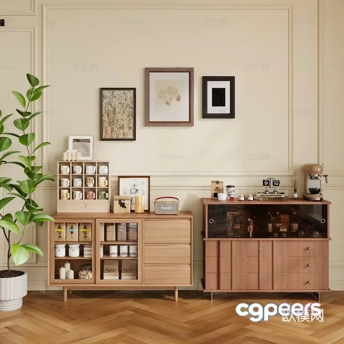 Medium vintage retro chest of drawers Retro style entrance cabinet Medium vintage sideboard Decorative cabinet ornament combination 3D model