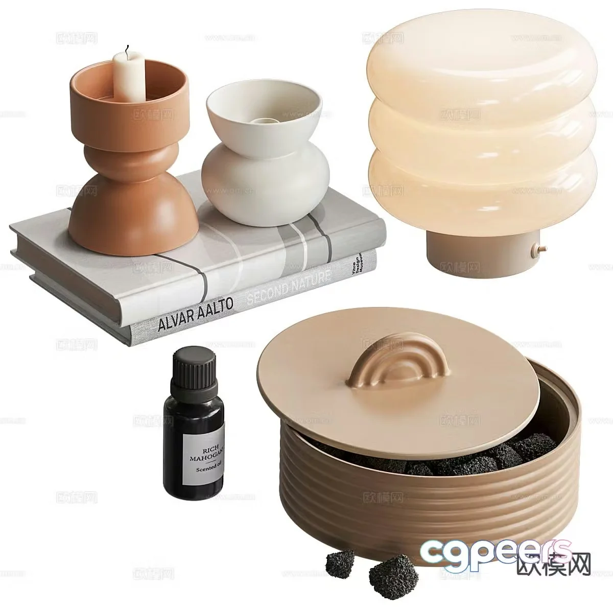 Ornaments books candlesticks table lamps 3D model