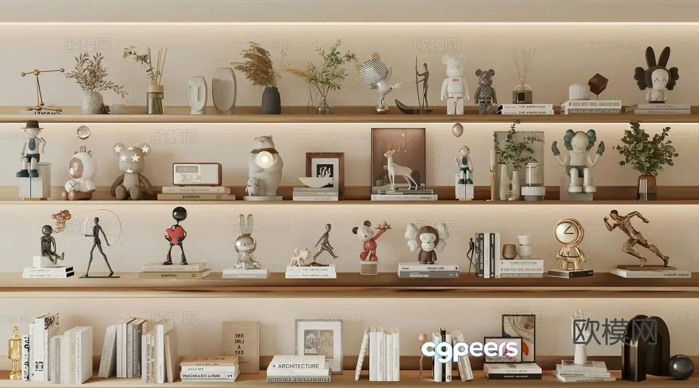 Modern decorations ornaments books cartoon dolls 3d model