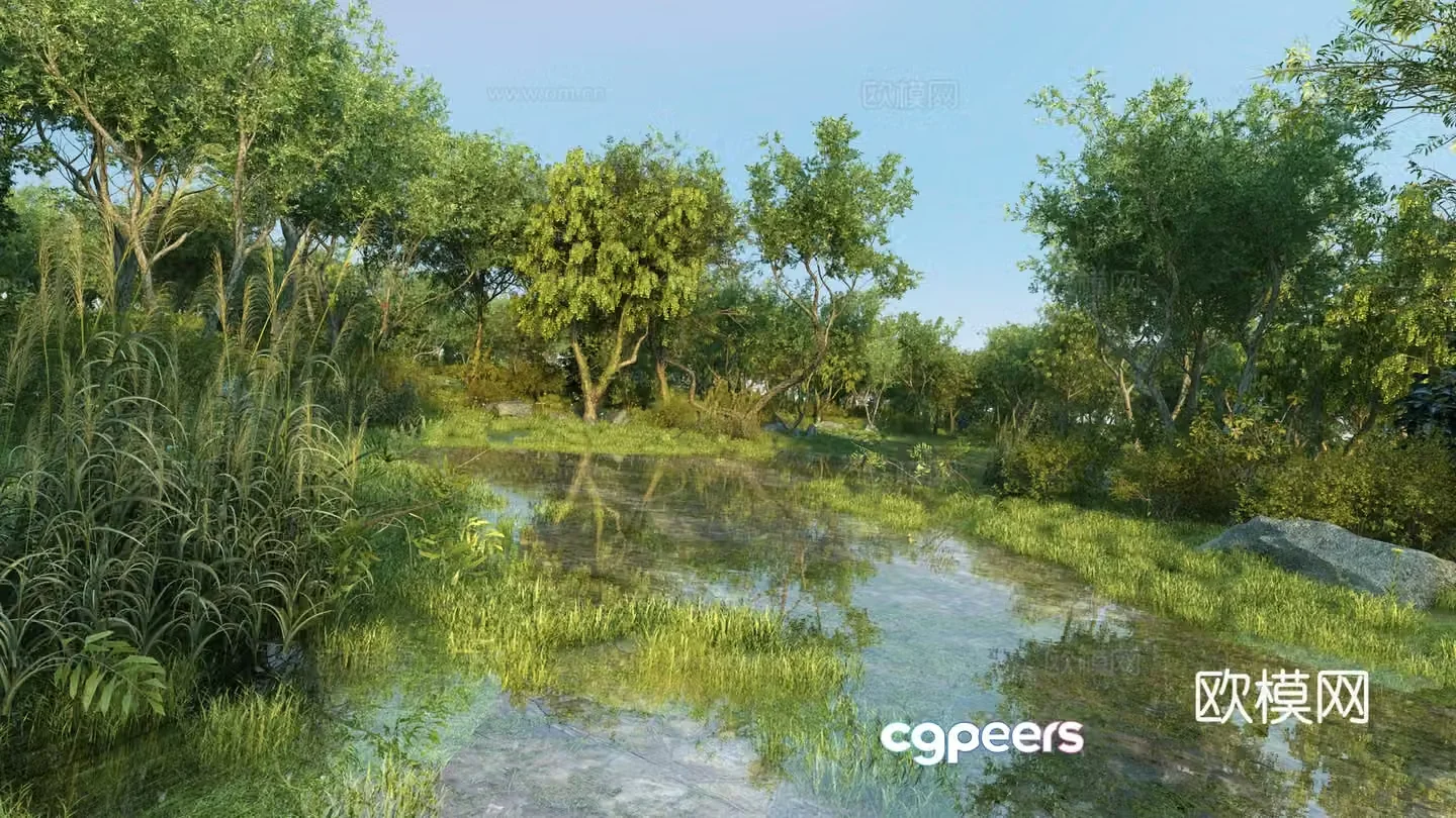 Modern wetland park landscape 3d model