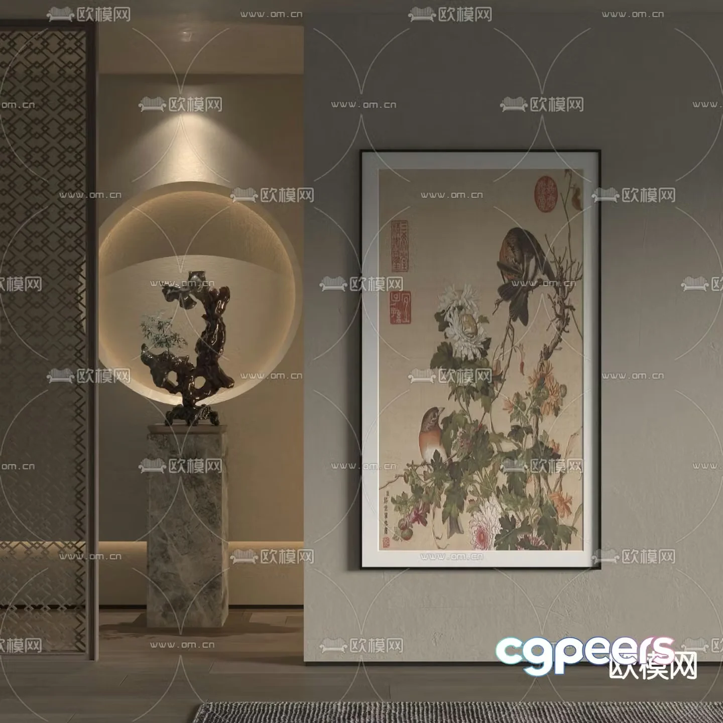 New Chinese style flower and bird painting plant painting decorative painting 3D model