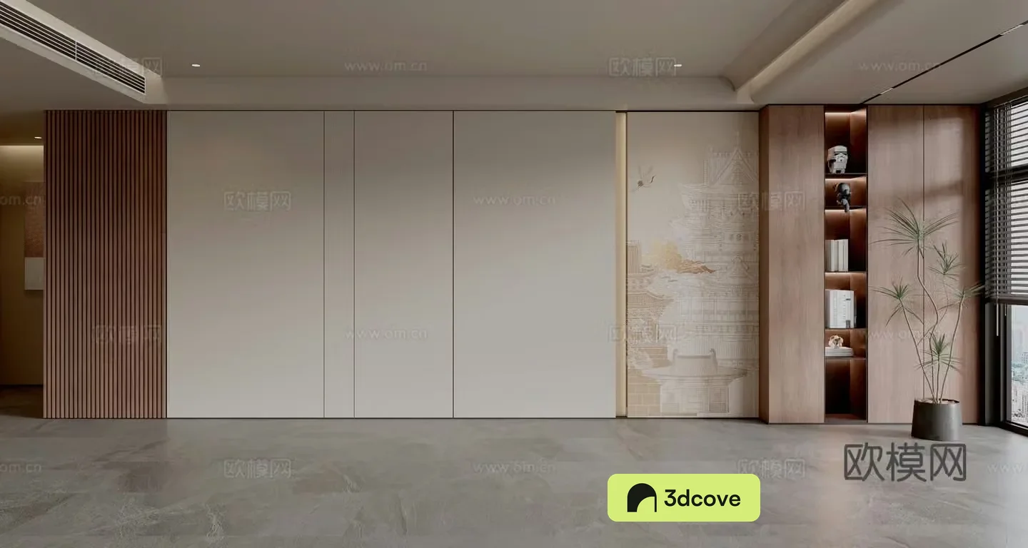 Middle-aged sofa background wall 3d model