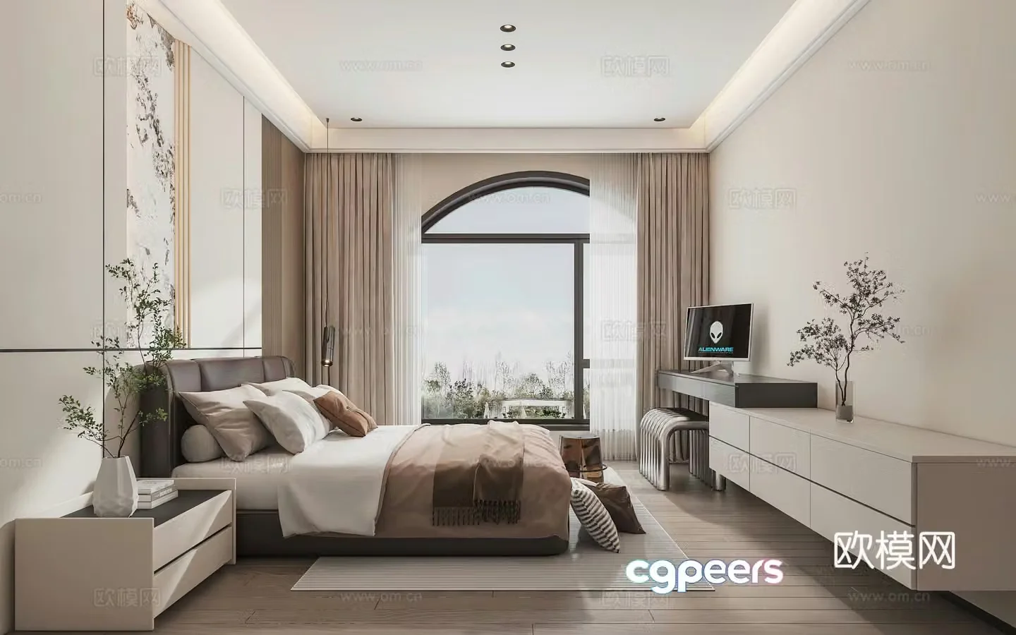 Modern minimalist home master bedroom 3d model