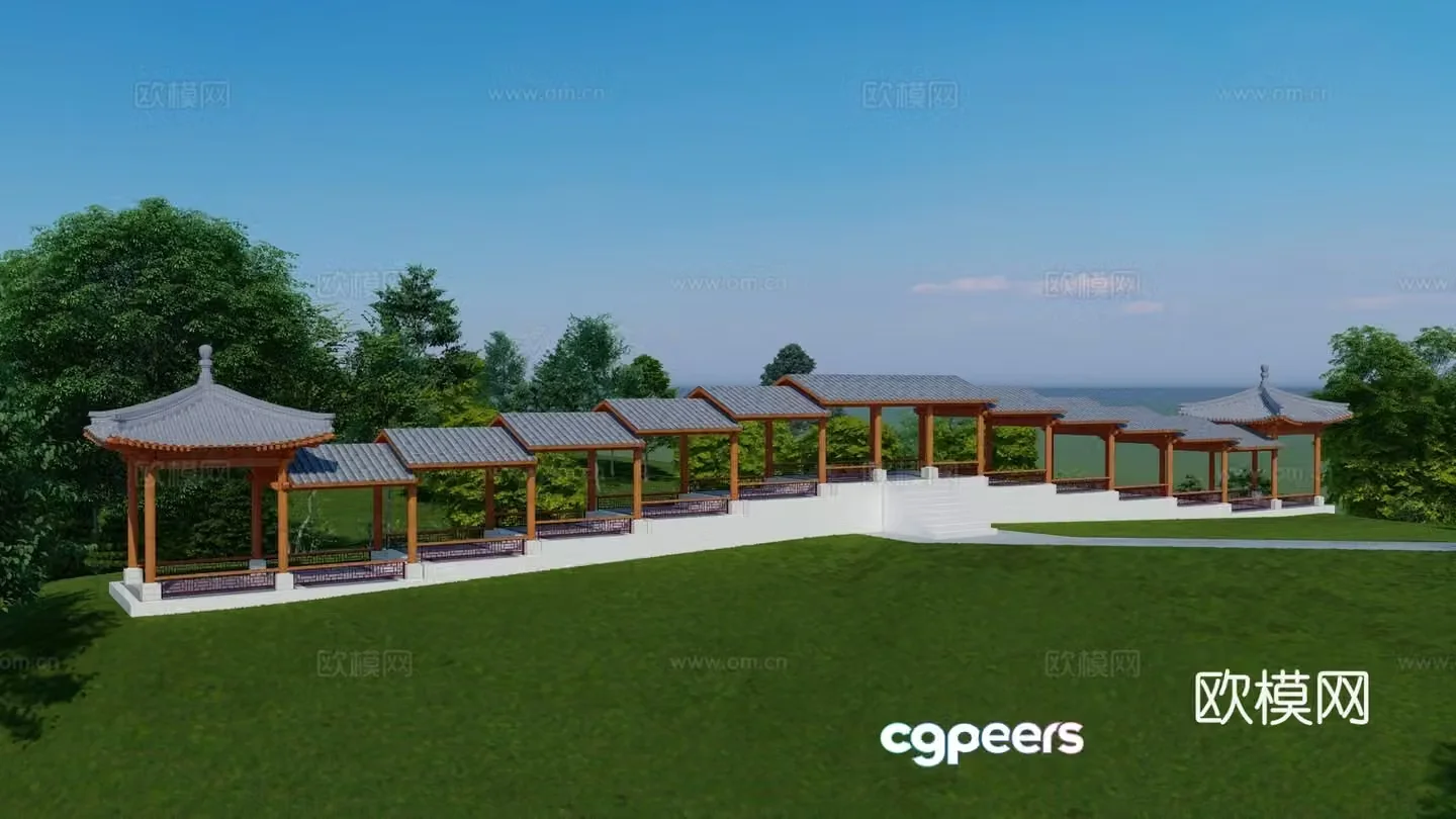 Chinese style corridor wind and rain corridor mountain climbing corridor veranda cultural corridor 3D model