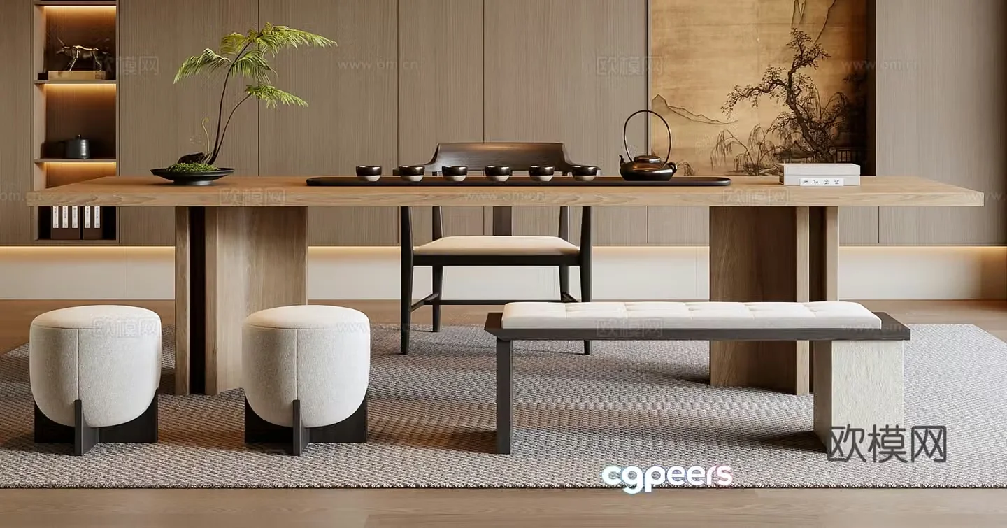 New Chinese style tea table and chair combination 3d model
