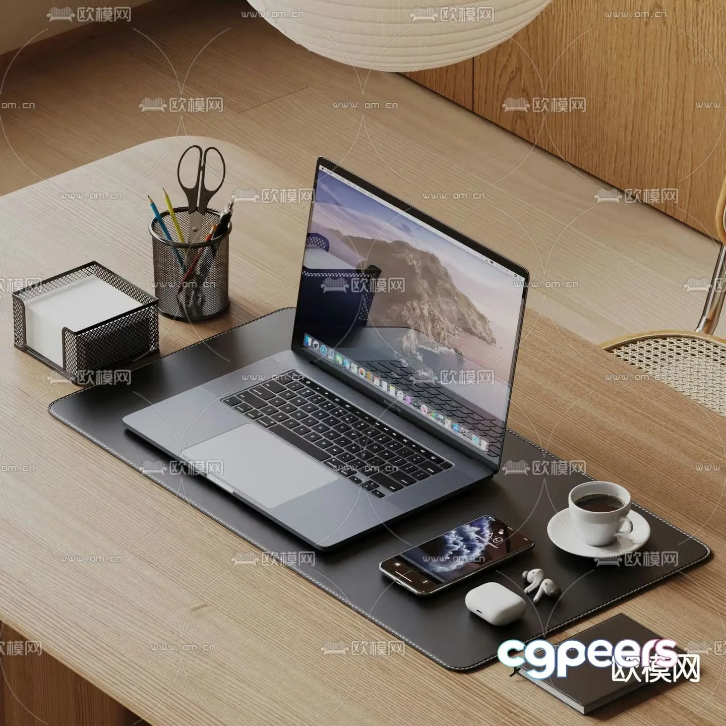 Office accessories notebook mobile phone stationery 3d model