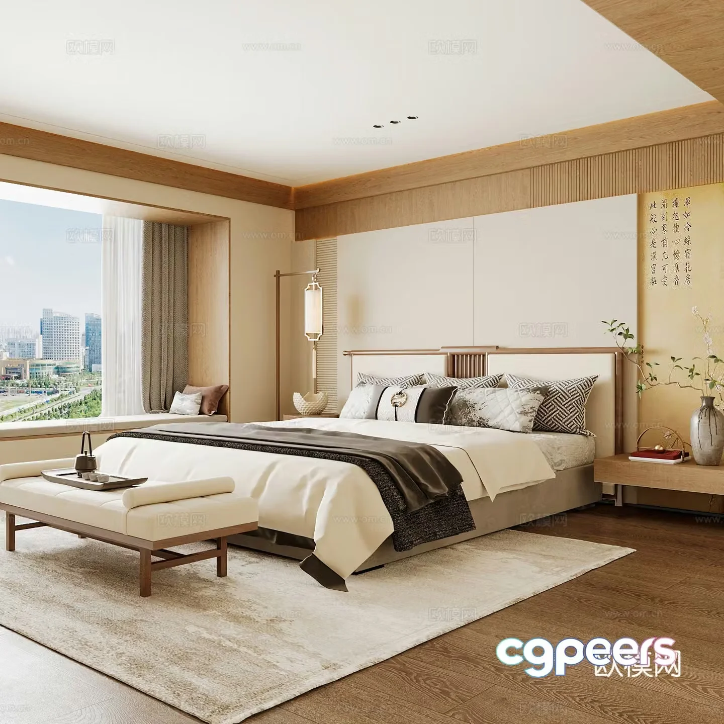 New Chinese style home bedroom Song family aesthetic bedroom Song style bedroom New Chinese style double bed 3D model