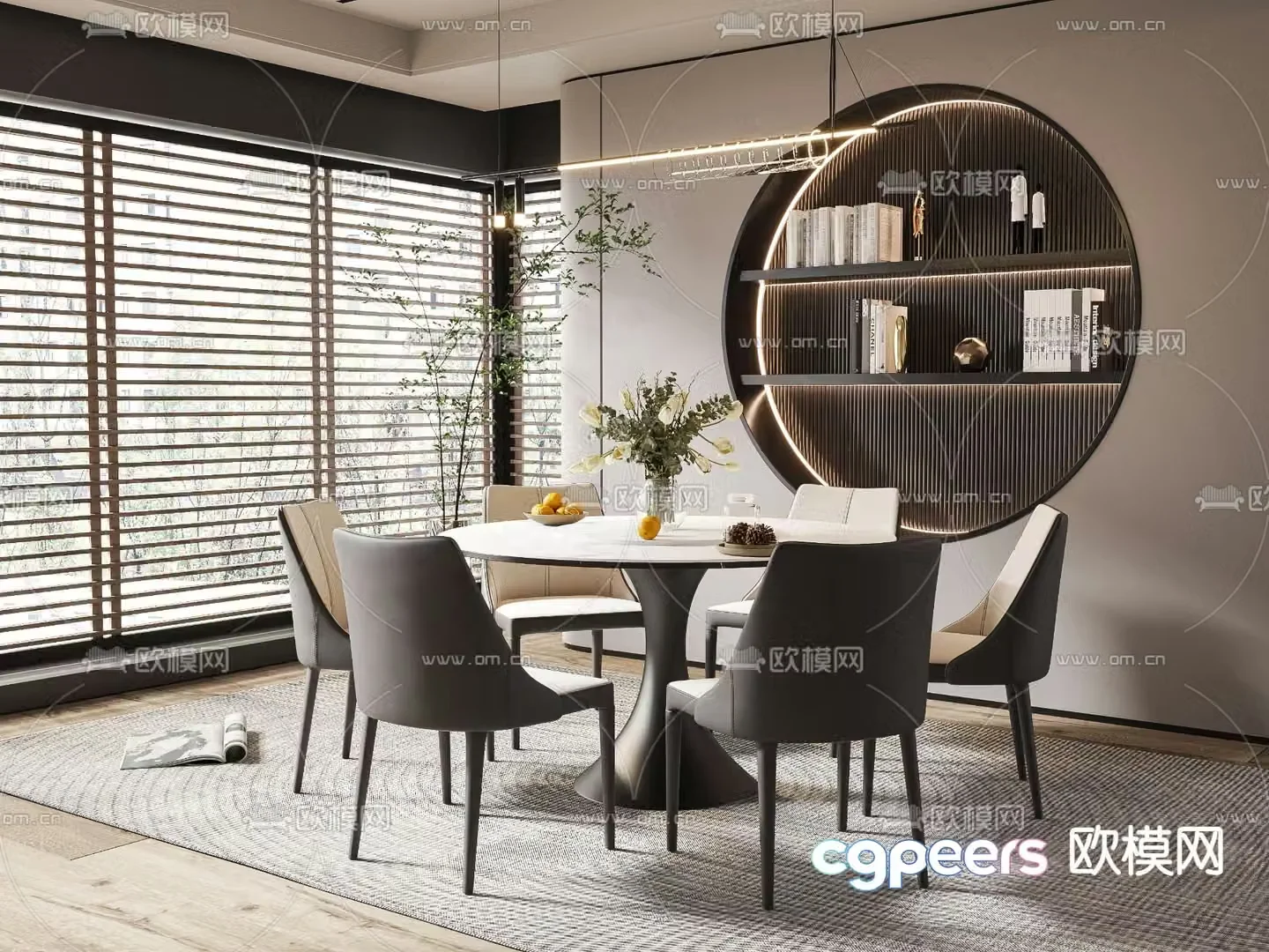Round dining table and chairs slate dining table 3d model