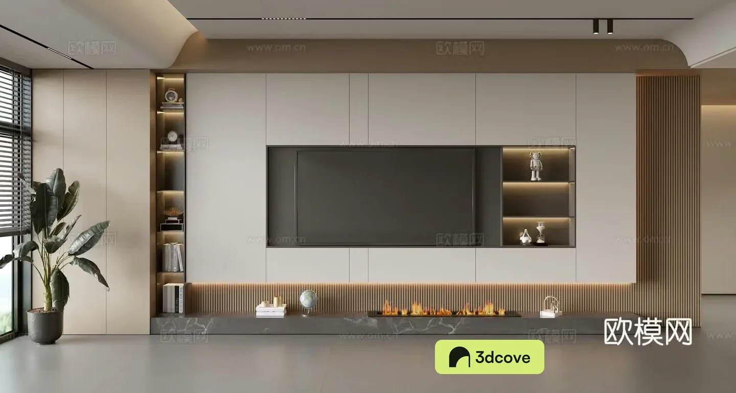Modern TV background wall modern ornament balcony cabinet living room cabinet wood veneer background wall