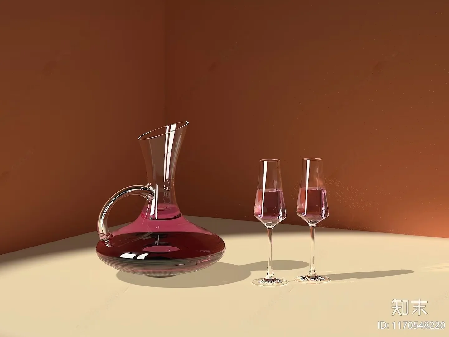 A Glass Carafe With Two Wine Glasses 3D Model – 8316 – VRAY Render