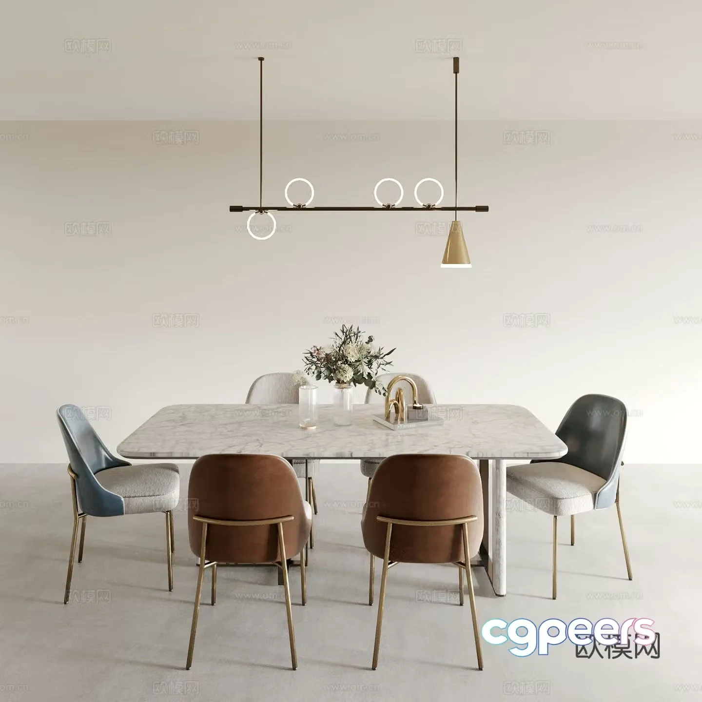 Modern dining table and chairs 3d model