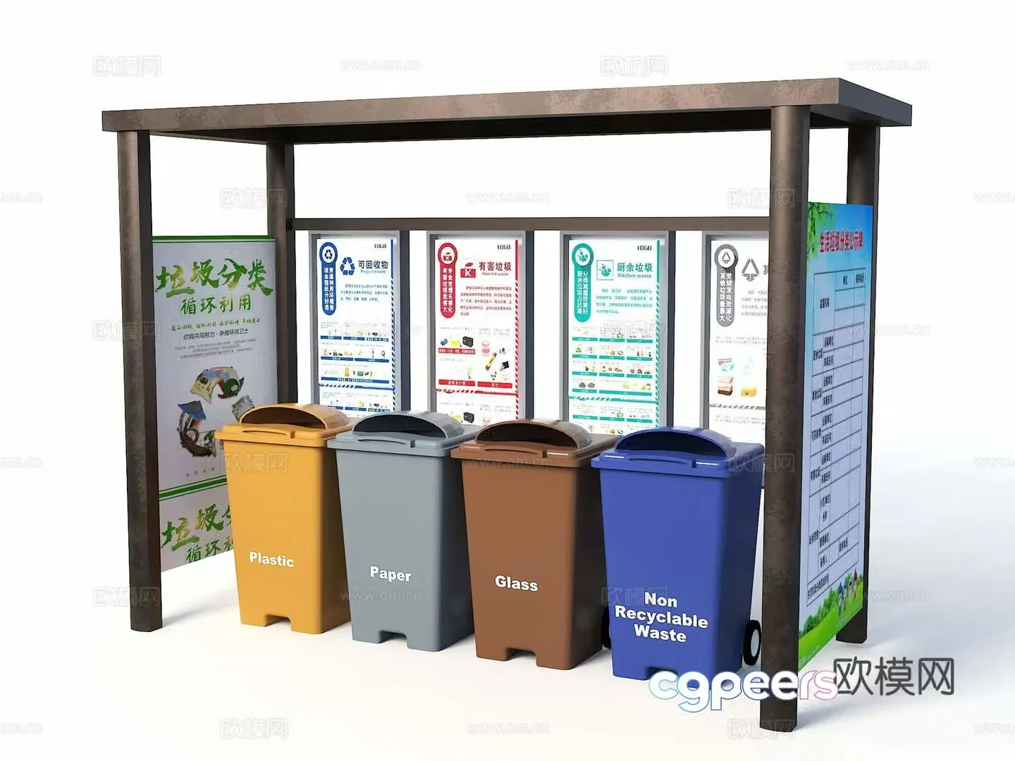 Garbage classification and disposal point Classified trash can Modern trash can Garbage station Modern trash station 3D model