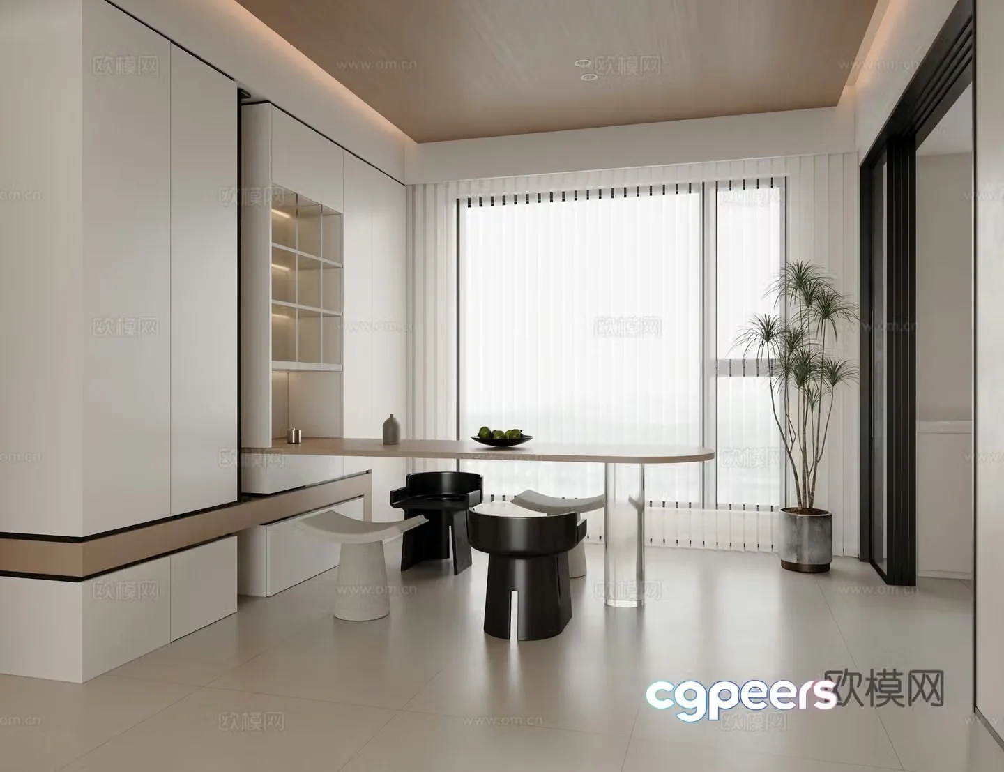 Modern Cream Style Restaurant 3D Model