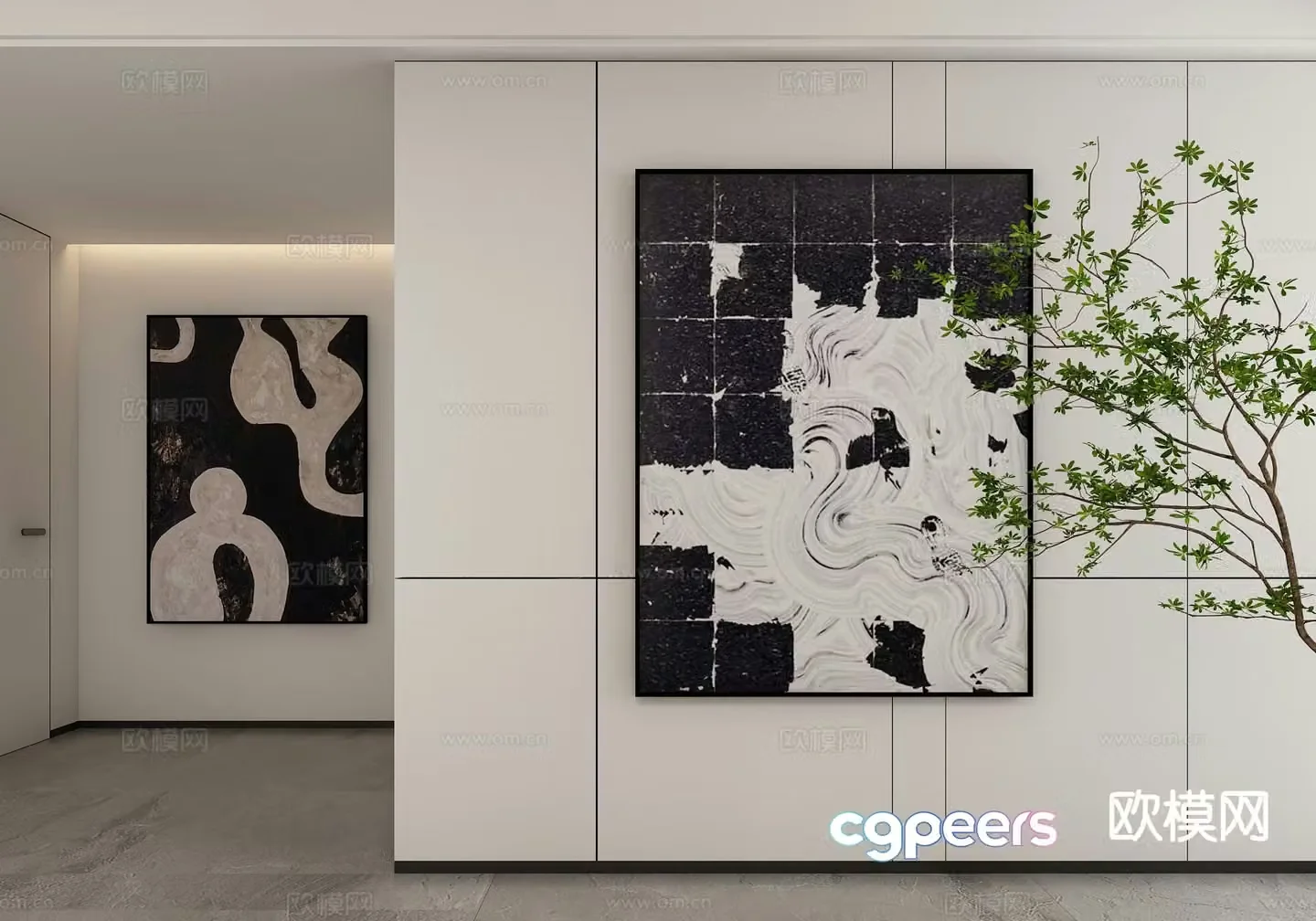 Black and white decorative painting abstract hanging painting 3d model