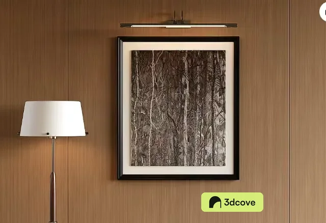 A Framed Picture With A Lamp