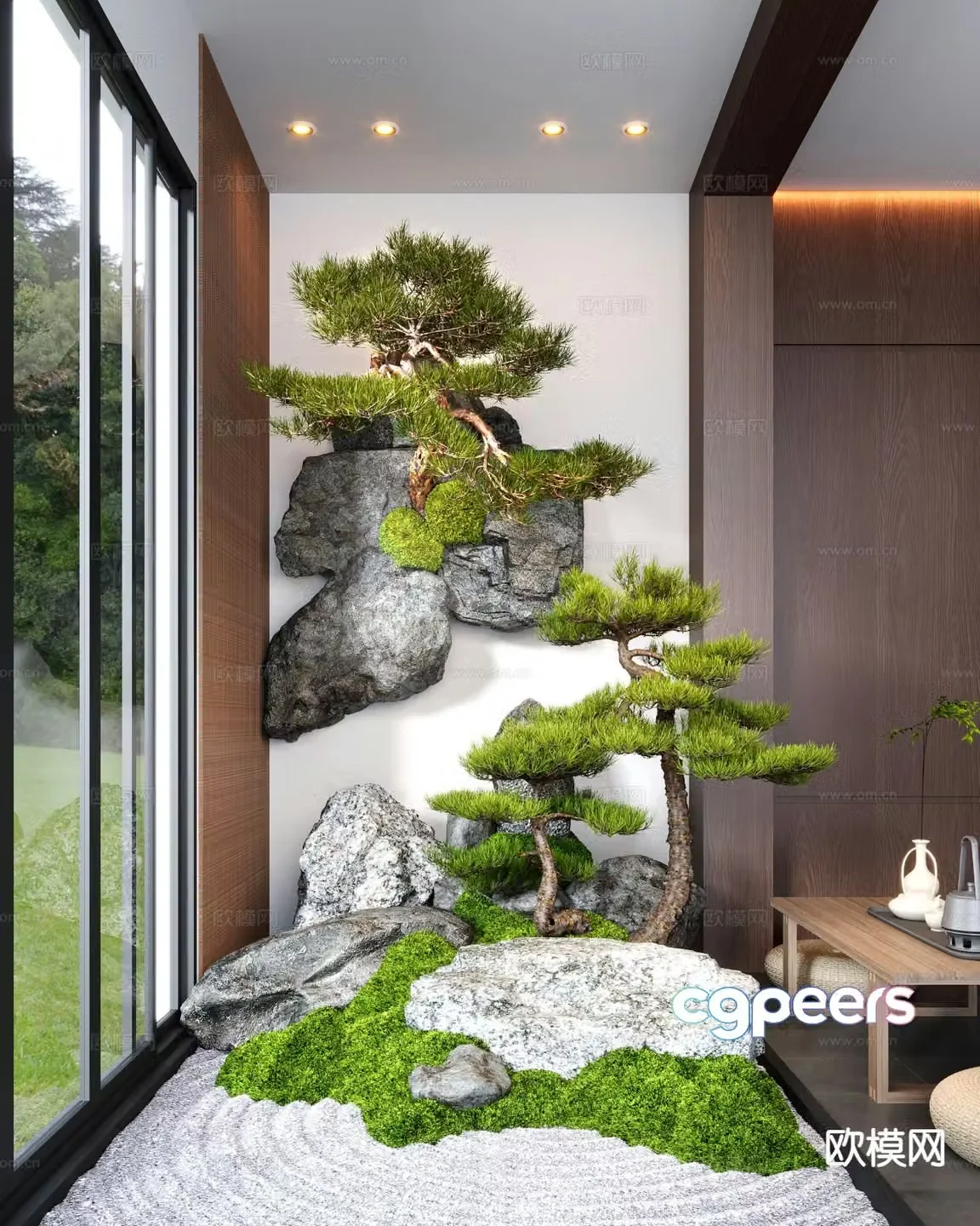 New Chinese style indoor landscape moss landscaping 3D model