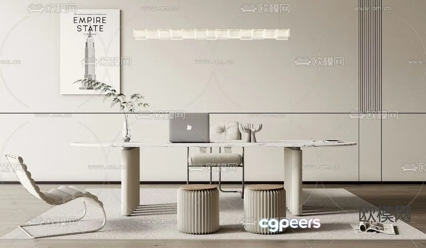 Cream style desk writing desk computer desk 3d model