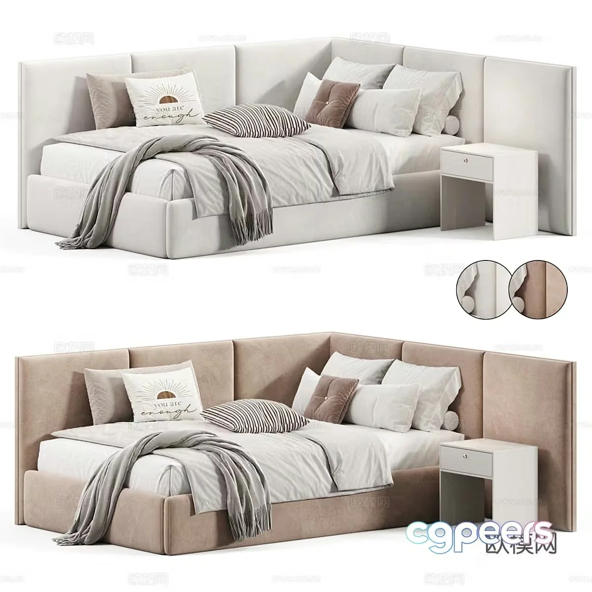 Modern Cream Style Modern Corner Children’s Bed 3D Model