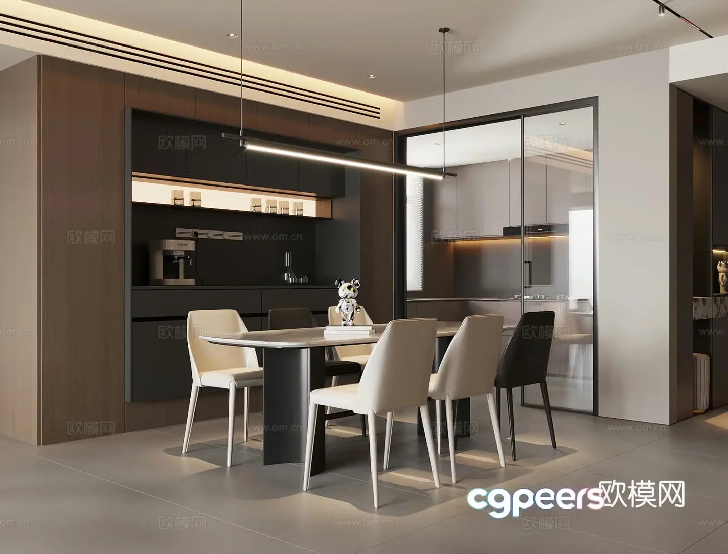 Modern Italian restaurant dining table and chair Italian wine cabinet 3d model