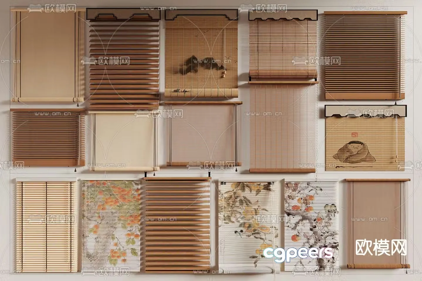 New Chinese curtains venetian blinds roller blinds bamboo curtains pull curtains 3D model