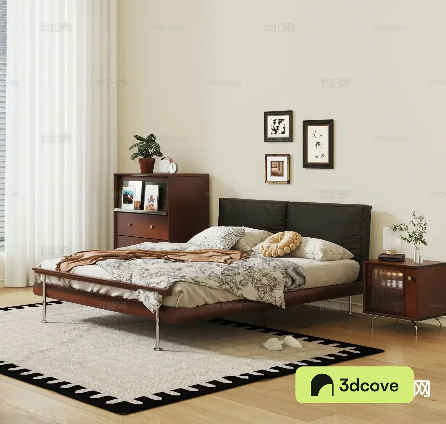 Medieval style solid wood bed double bed
