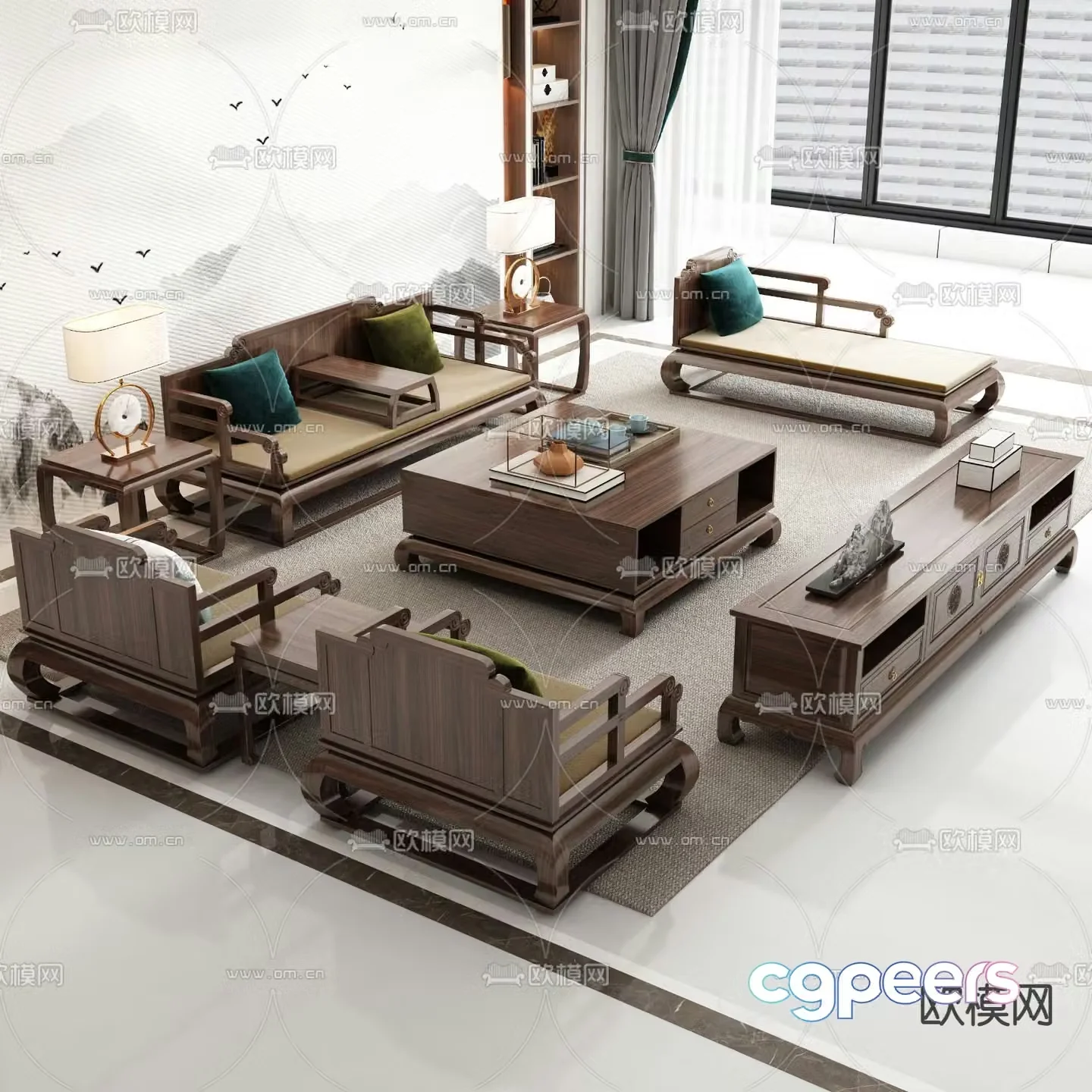 New Chinese style modular sofa 3d model