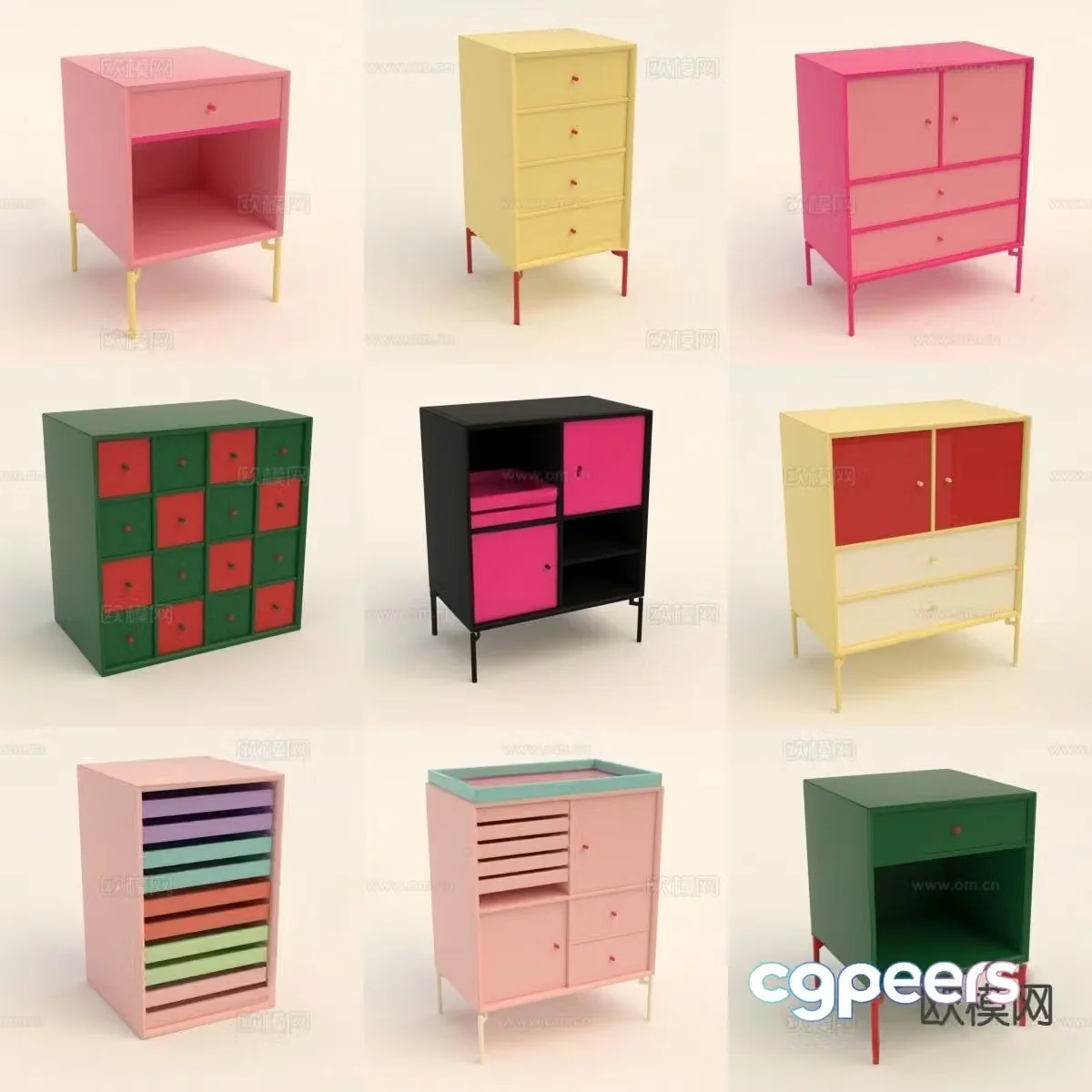 Dopamine bedside table colorful bedside table 3d model