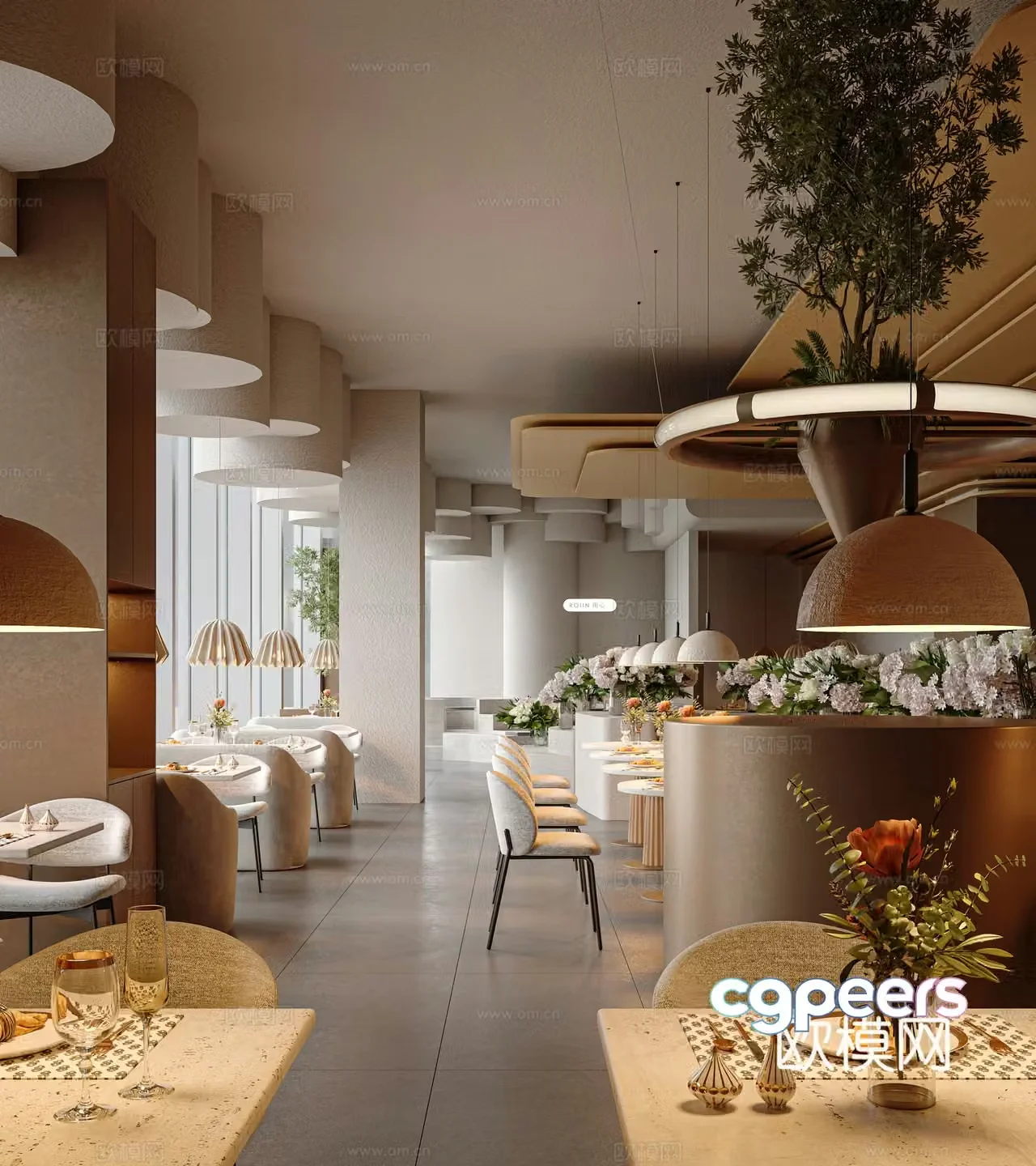 Light luxury cream western restaurant 3D model