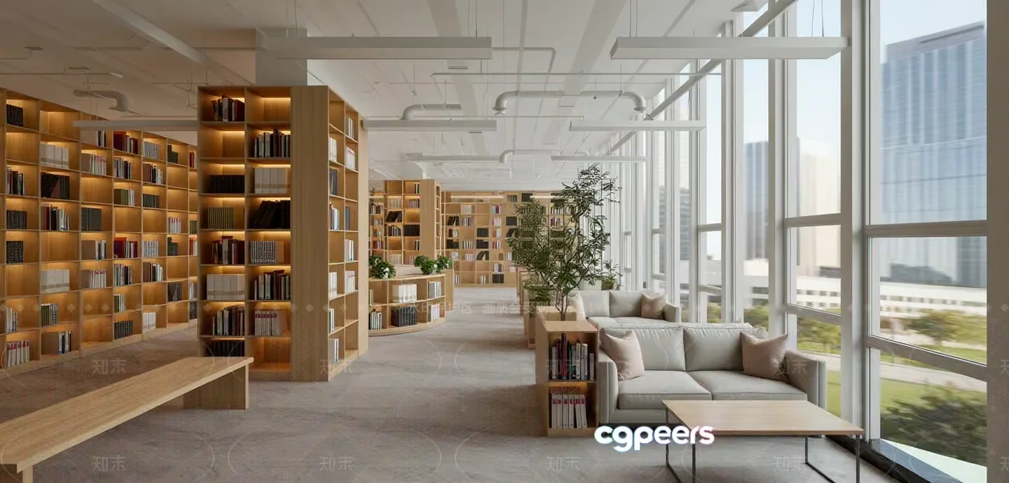 Modern Library Room 3D Model – 1795 – VRAY Render