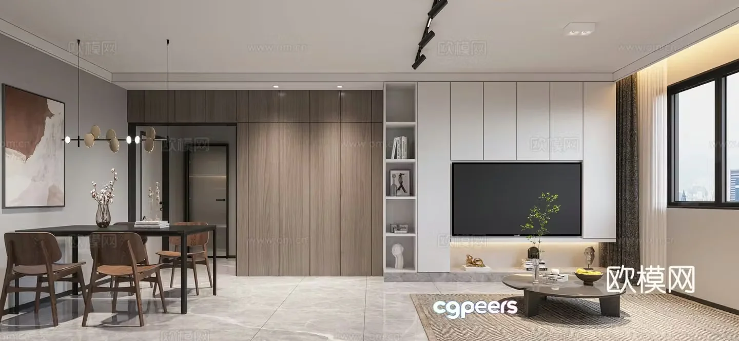 Modern living and dining room 3d model